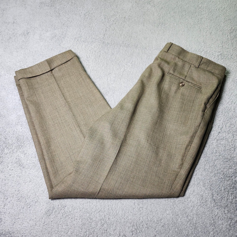 Ralph Ralph Lauren Mens 40x32 Dress Pants Tan Brown Wool Pleated Cuffed Trousers